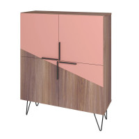 Manhattan Comfort 400AMC229 Beekman 43.7 Low Cabinet with 4 Shelves in Brown and Pink
